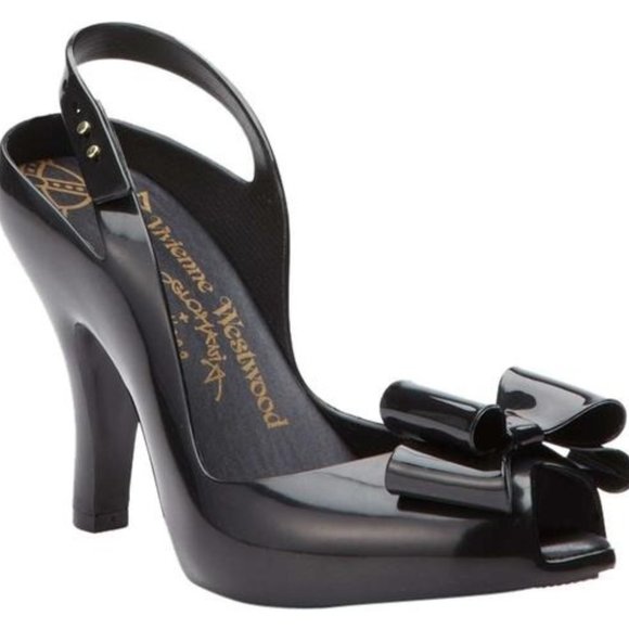 Vivienne Westwood Shoes - Vivienne Westwood Black Pin-Up Peep Open Toe Bow Heels 8